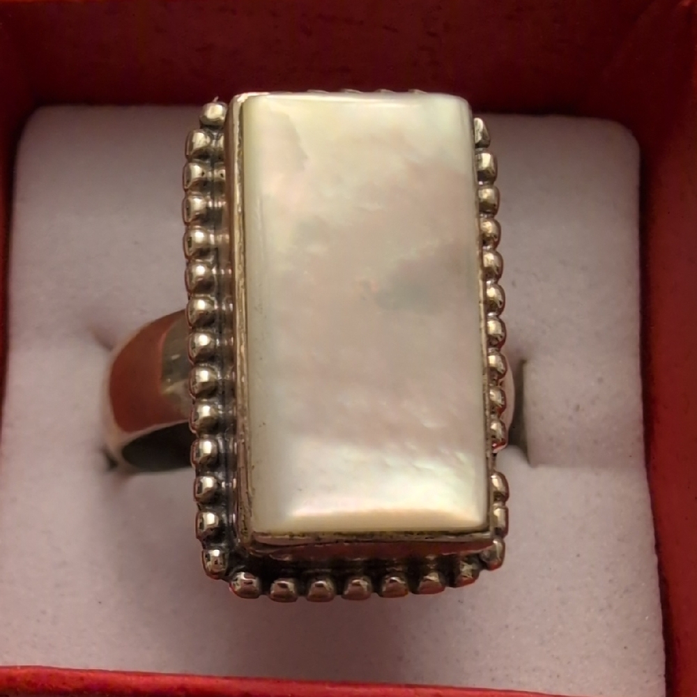 Sterling Silver Elegant Rectangular Statement Mop… - image 1